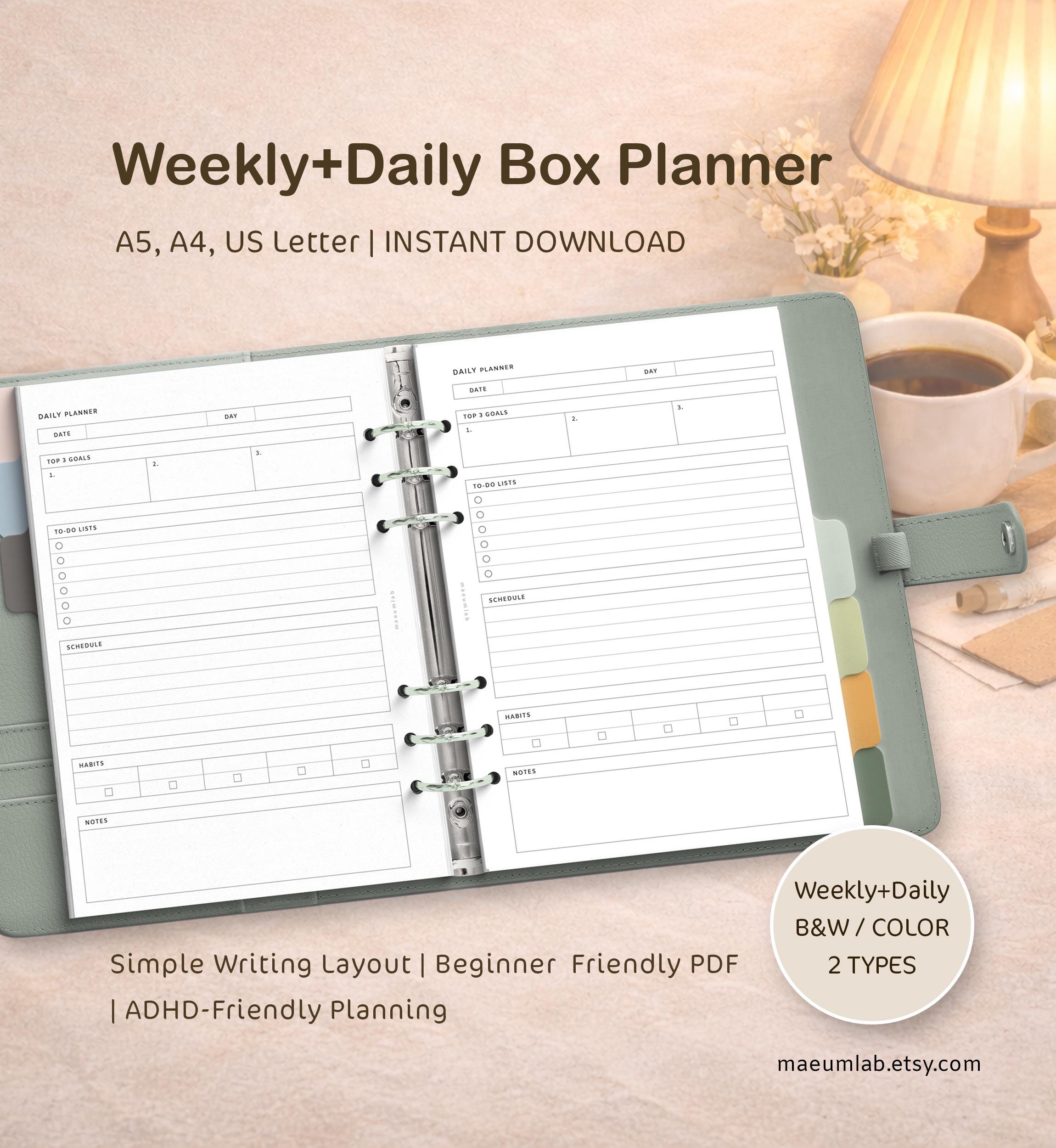Box Layout Planner Printable | Weekly, Daily, Adhd-friendly (PDF ...