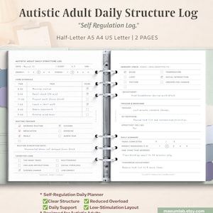 Autistic Adult Daily Planner | Self-Regulation, Executive Function Support (PDF Download)