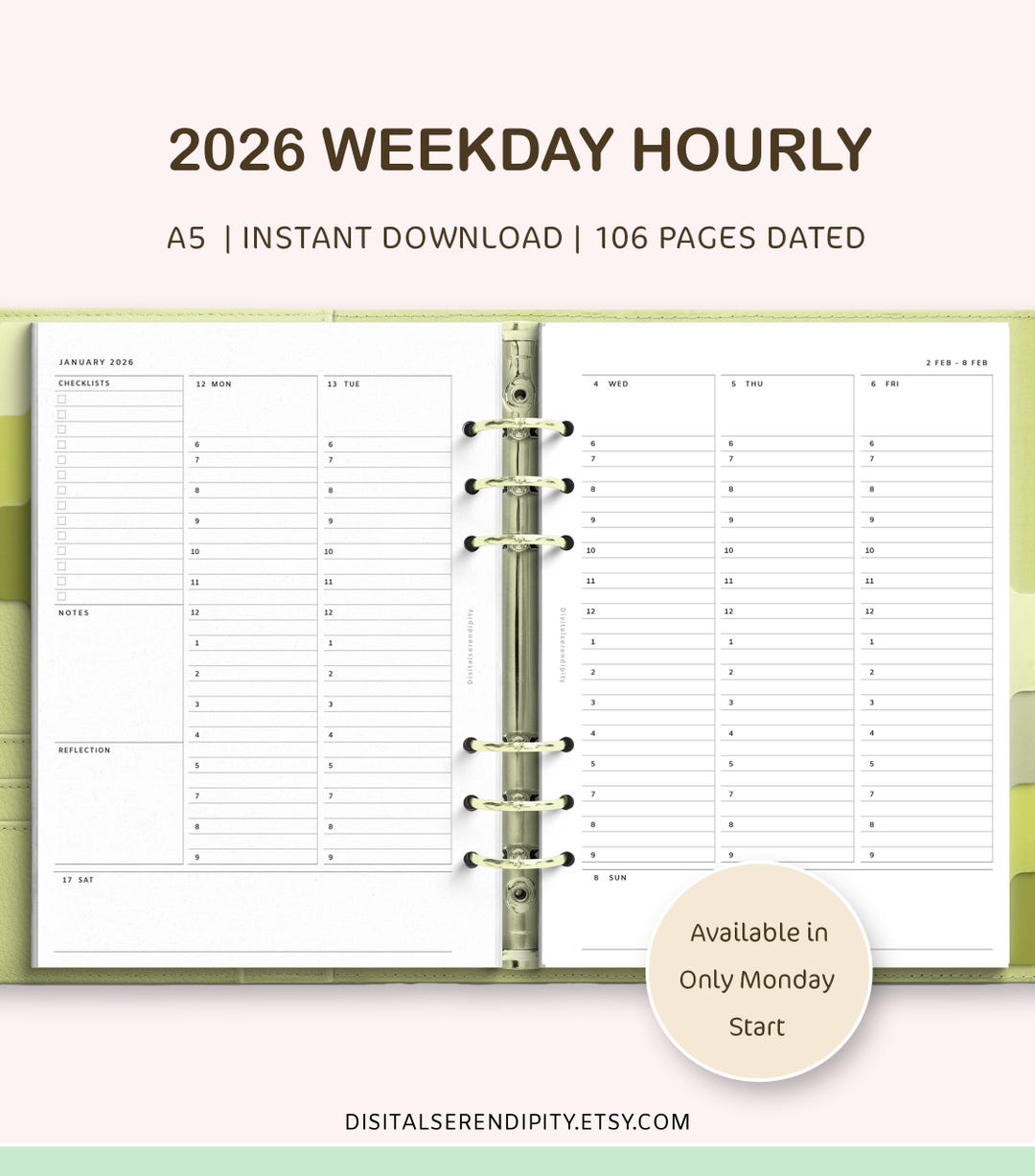 2026 Weekly Hourly Planner Printable, A5 Size (digital Download) - Etsy ...