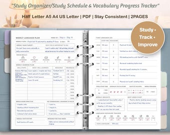 Veckoplanerare för språkstudier | Studieorganisatör, schema, ordförrådsspårare (digital nedladdning)