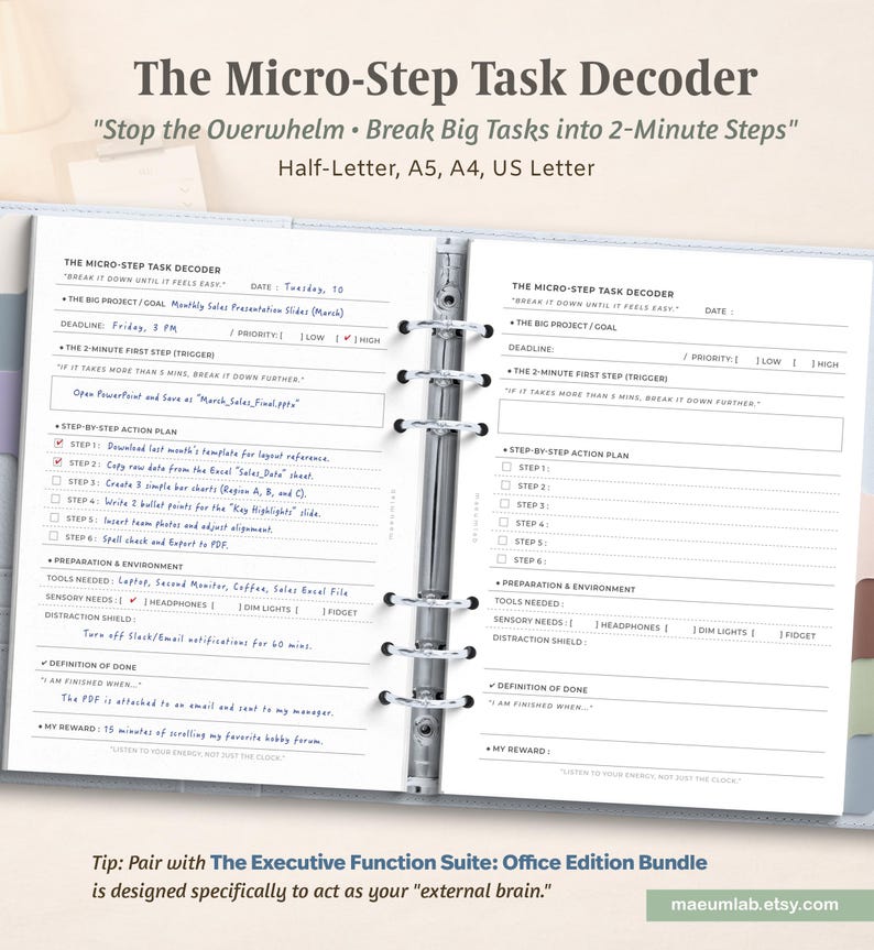 Micro-Step Task Decoder, Verktyg för exekutiva funktioner (A5 svartvitt utskrivbart) bild 1