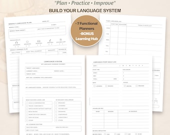 Språkstudiesystem | Komplett språkinlärningsplanerare | Utskrivbar PDF | Digital nedladdning