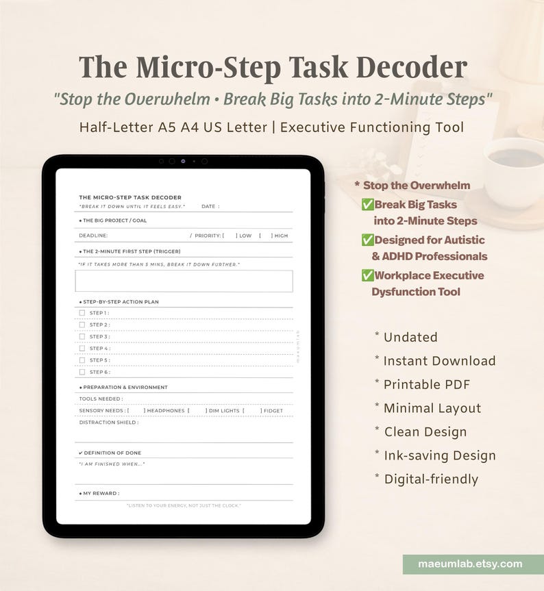 Micro-Step Task Decoder, Verktyg för exekutiva funktioner (A5 svartvitt utskrivbart) bild 4