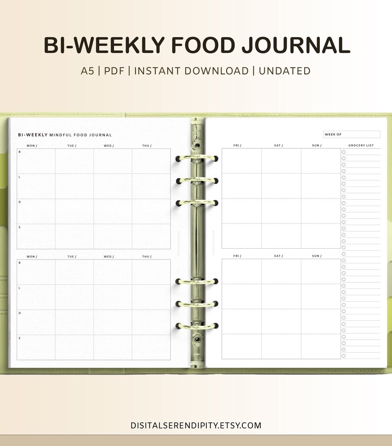 Bi-weekly Food Journal: A5, A4 &amp; US Letter (fillable PDF Planner) - Etsy