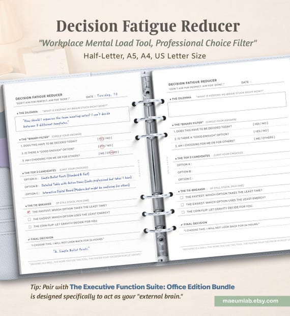 Decision Fatigue Reducer, ADHD Tool, Choice Matrix, Neurodivergent Executive Function Planner (Printable)