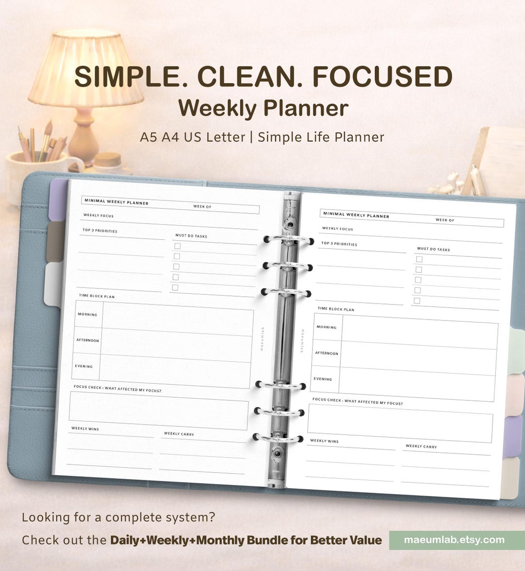 Minimal Weekly Planner Printable – Undated Layout, A4 A5 US Letter (PDF ...