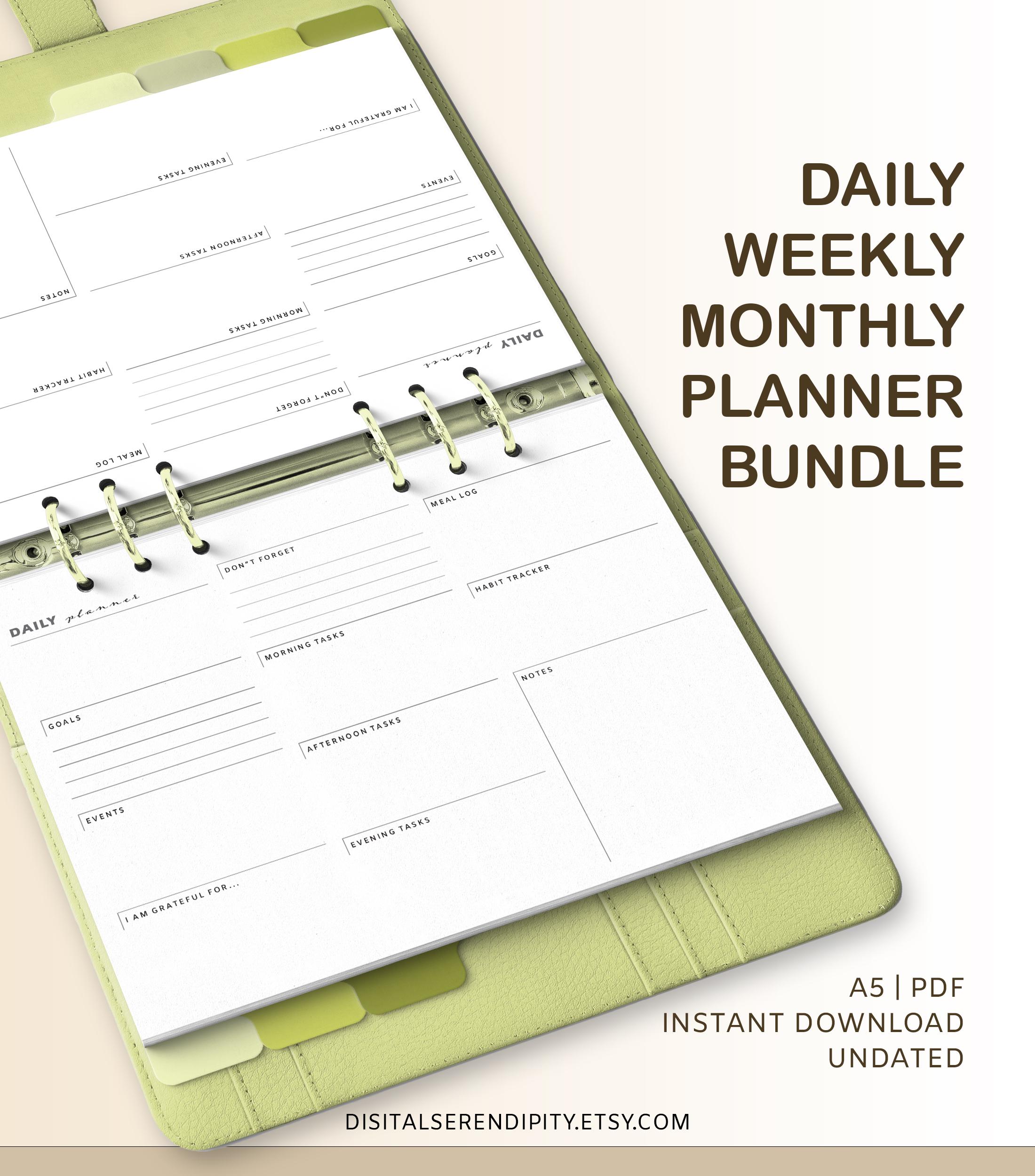 A5 Daily, Weekly, Monthly Printable Planner Bundle/pdf/undated ...