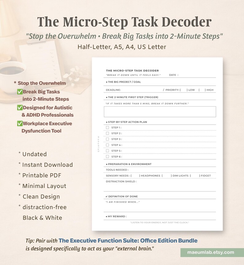 Micro-Step Task Decoder, Verktyg för exekutiva funktioner (A5 svartvitt utskrivbart) bild 3