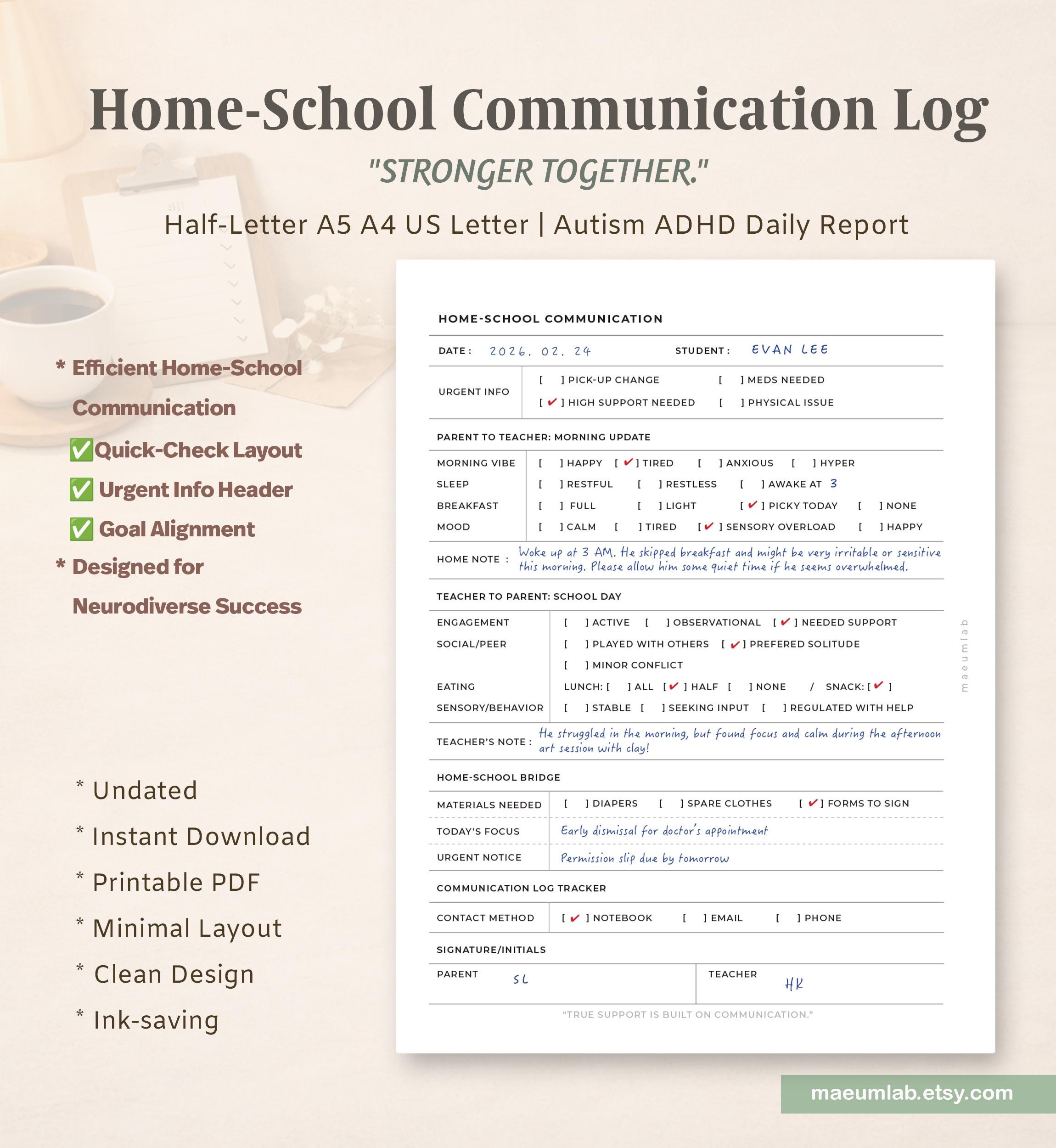 Autistic Log Home School Communication Log, Autism ADHD Daily Report, IEP Goal ...