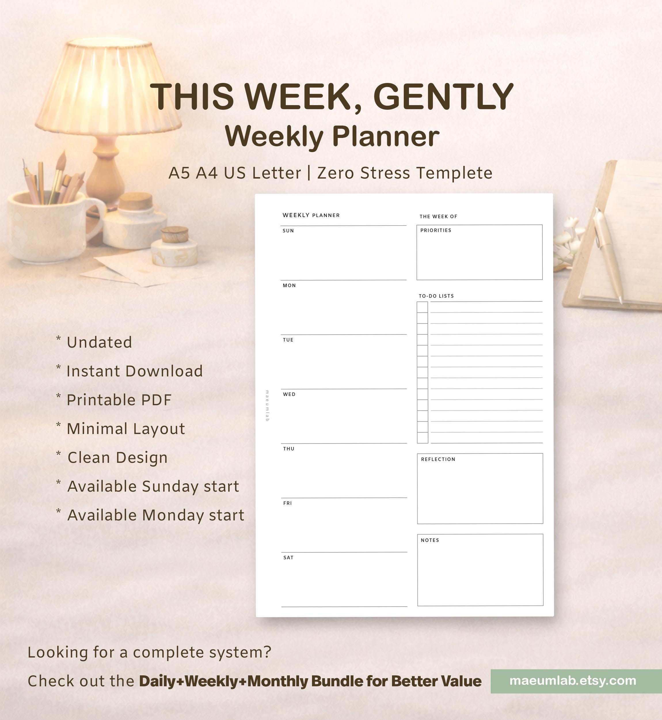 Minimal Weekly Planner Printable | ADHD Friendly, Undated (A5 A4 Letter ...