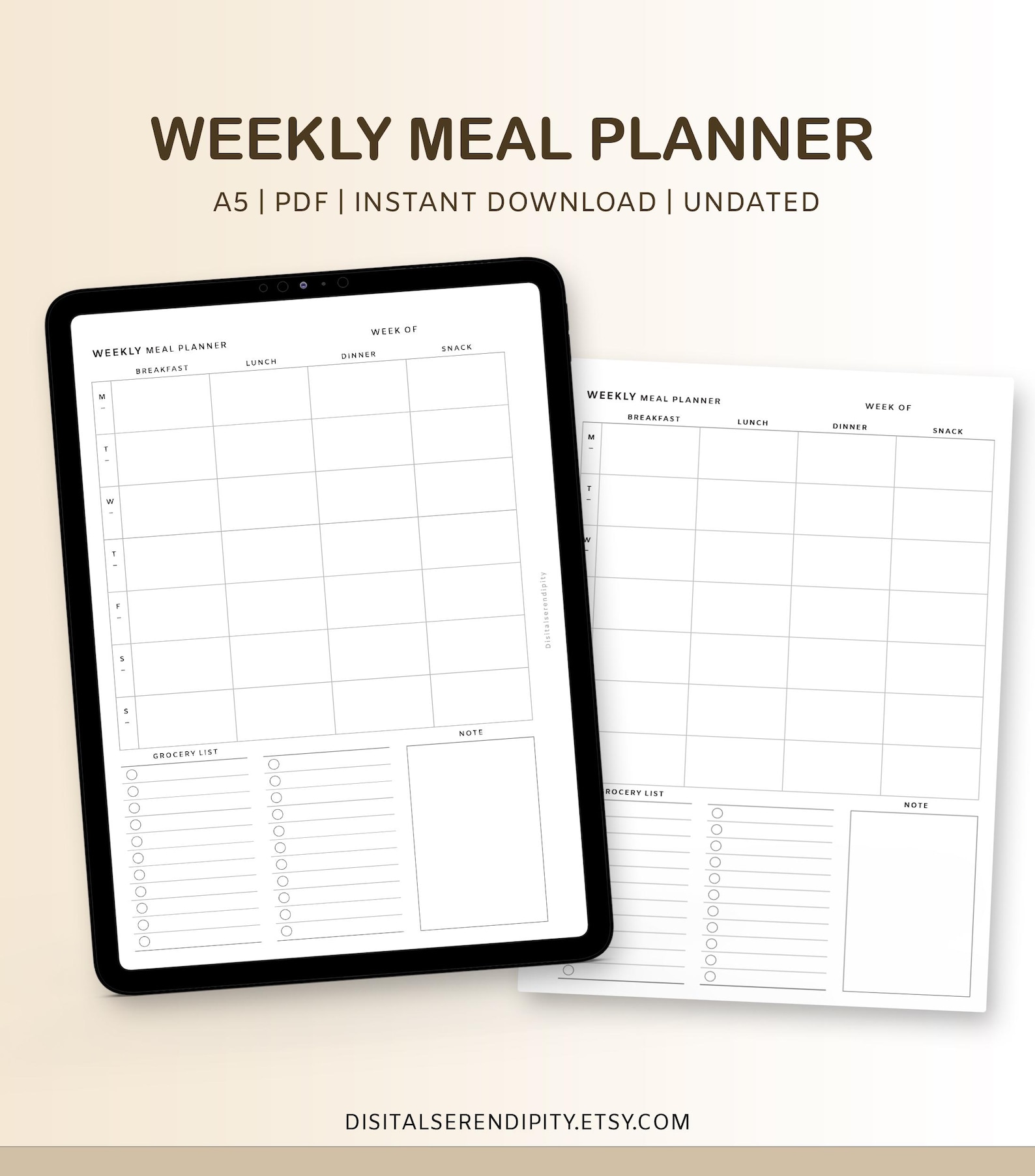 Weekly Meal Planner: A5 Printable Template (fillable PDF) - Etsy