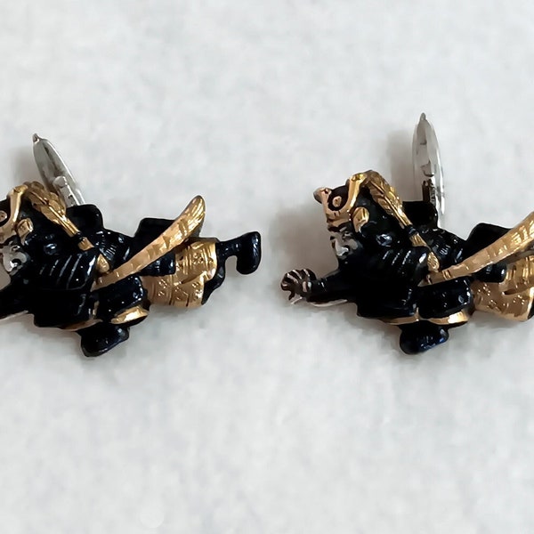 Pair Victorian Shakudo cufflinks - Samurai, Menuki, Silver back Japan Excellent