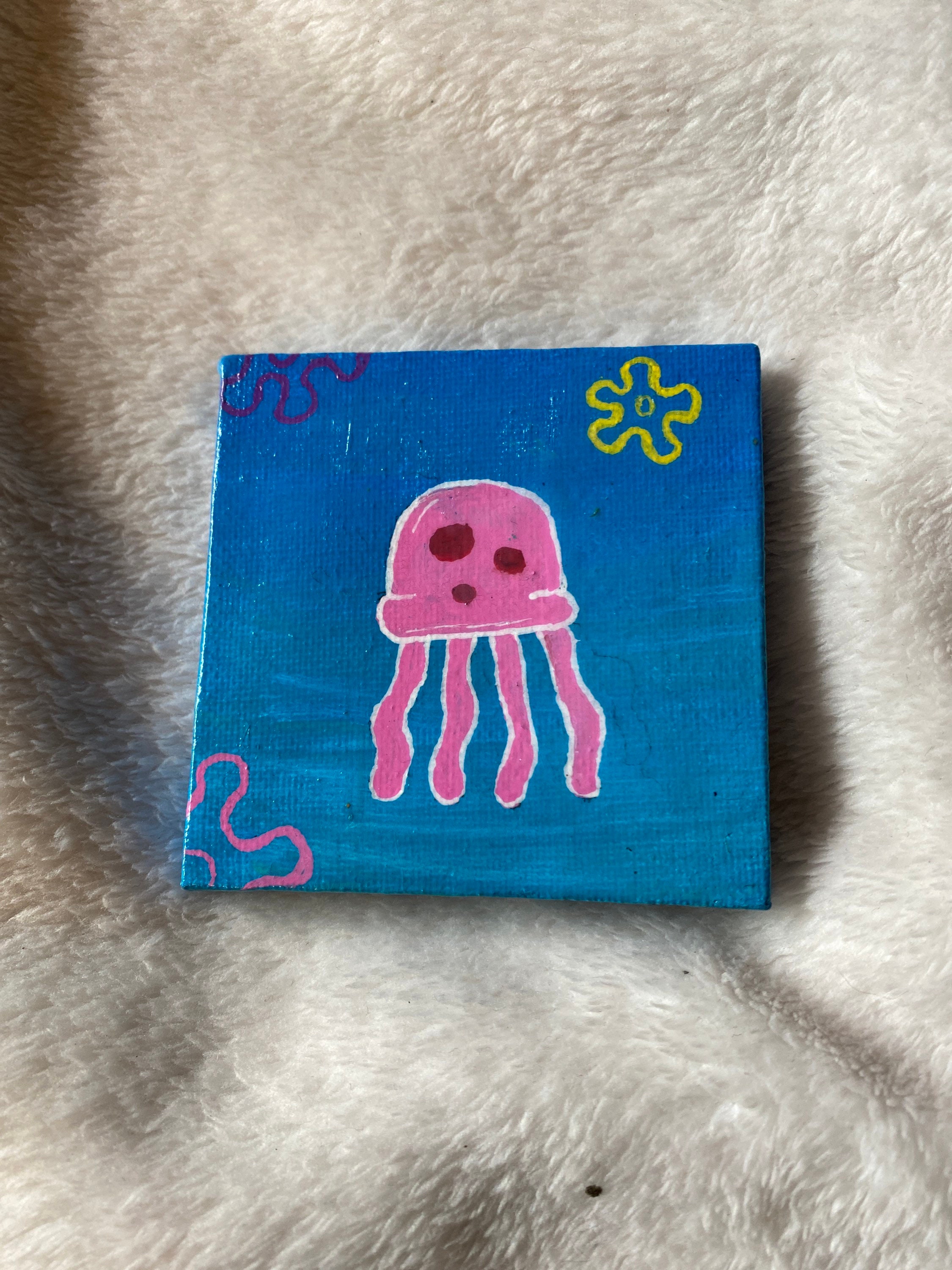 Spongebob Jellyfish Tiny Canvas Painting Etsy