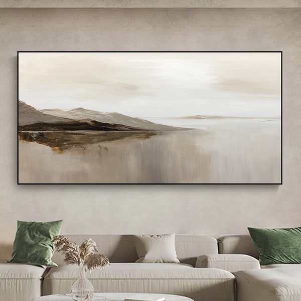 Large Beige Abstract Painting, Beige Brown Abstract Wall Art, Beige 3D Textured Wall Art, Boho Minimalist Art, Mountain Art, Sofa Wall Art