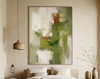 Large Abstract Painting Green Minimalist Painting Green Painting Beige Painting Living Room Decor Textured Painting Boho Neutral Wall Decor