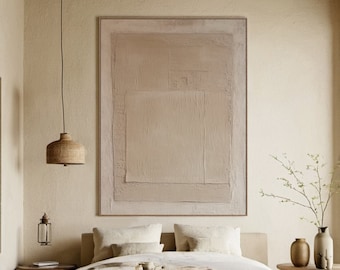 Large Beige Texture Abstract Painting on Canvas, Minimalist Wall Art