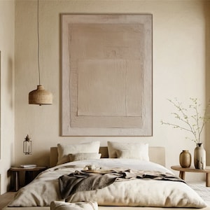 Large Beige Texture Abstract Painting on Canvas, Minimalist Wall Art