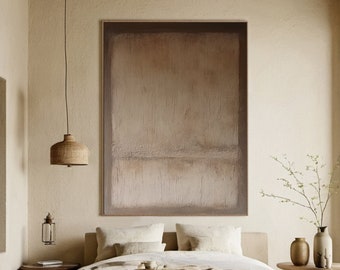 Large Brown Abstract Painting, Beige Textured Canvas Art