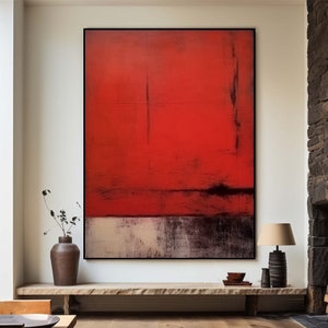 Large Red Minimalist Painting Red Abstract Wall Art Red Textured Wall Art  Modern Red Canvas Art Drak Red Wall Decor Living Room Wall Art