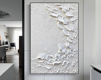 Pintura abstracta con textura blanca grande Arte de pared con textura blanca Arte abstracto blanco Arte de pared abstracto blanco Arte minimalista blanco Arte blanco