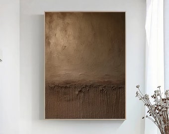 Brown Abstract Painting: Wabi-Sabi Modern Boho Canvas Wall Art