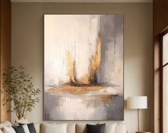 Large Original Abstract Minimalist Grey Beige Gold Painting bstract Wall Decor Contemporary Living Room Wall Art Oversized Scandinavian Art