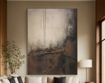 Large Brown Abstract Texture Painting, Minimalist Canvas Wall Art