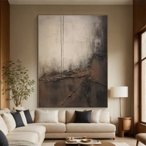 Large Brown Wabi-Sabi Painting Dark Brown Abstract Painting Beige Black Texture Painting Minimalist Wall Art Texture Canvas Art Wall Decor