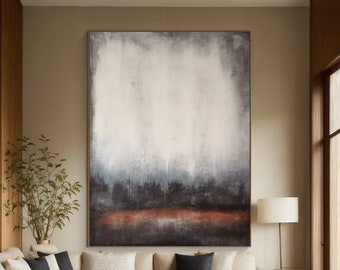 Large Sky Abstract Painting Black Gray Ocean Landscape Painting Gray Sea Wall Painting Brown Wall Art Modern Living Room Sofa Wall Decor