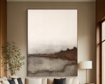 Large Beige Brown Gray Landscape Abstract Painting Gray Sky Painting Brown Mountain Minimalist Wall Painting Oversized Scandinavian Art