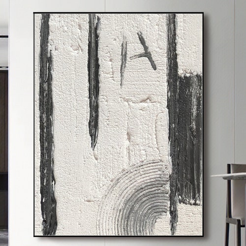 Black White Painting, Black White Textured Wall Art, Black shops White Minimalist Art,Black White Abstract Art,Black White Frame Abstract Painting