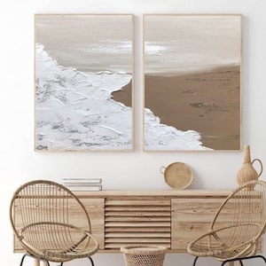 Beige Minimalist Abstract Painting, Beige And White Minimalist Painting,Beige White Seascape Painting,Texture Wall Art For Living Room Decor