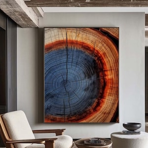 Large Colorful Tree Ring Painting Handmade Wall Art Textured Canvas Art Abstract Wall Painting Wabi Sabi Art Original Modern Boho Wall Decor