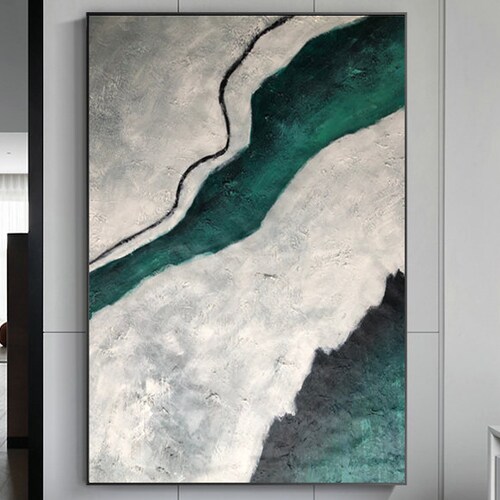 Minimal Gray and Green Canvas Wall Art, Large Abstract Painting, Oversized Wall Art, Gray Abstract Painting, Minimalist shops Wall Art, Large Art