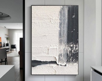 Black and White Textured Painting, Minimalist Abstract Canvas Art