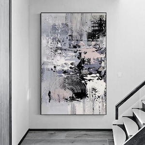 Extra Large Abstract Gray Wall Art On Canvas, Gray Abstract Painting Framed Original Modern Acrylic Painting Rich Textured Bedroom Decor