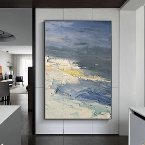 Large Deep Blue Sea Level Painting, Ocean Canvas Painting, Large Sea Canvas Art Painting, Blue Abstract Ocean Painting, Living Room Art