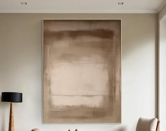 Large Beige 3D Textured Abstract Canvas Art - Wabi Sabi Minimalist Wall Decor, Handmade Plaster Painting for Living Room, Beige Home Art