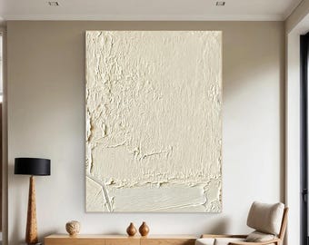 Hand-Crafted Textured Plaster Painting – Wabi Sabi Beige Abstract Canvas Art