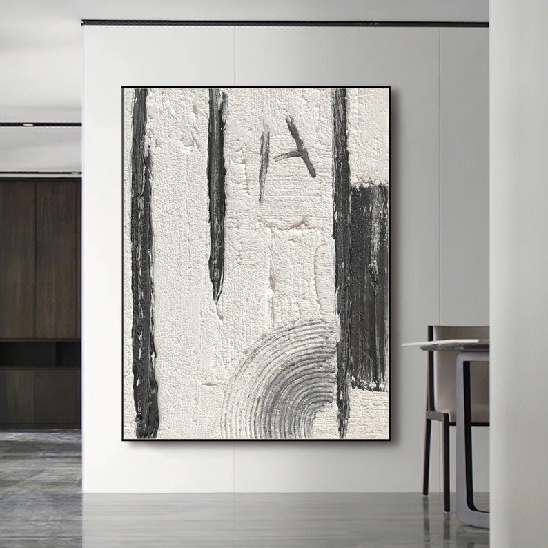 Black White Painting, Black White Textured Wall Art, Black shops White Minimalist Art,Black White Abstract Art,Black White Frame Abstract Painting
