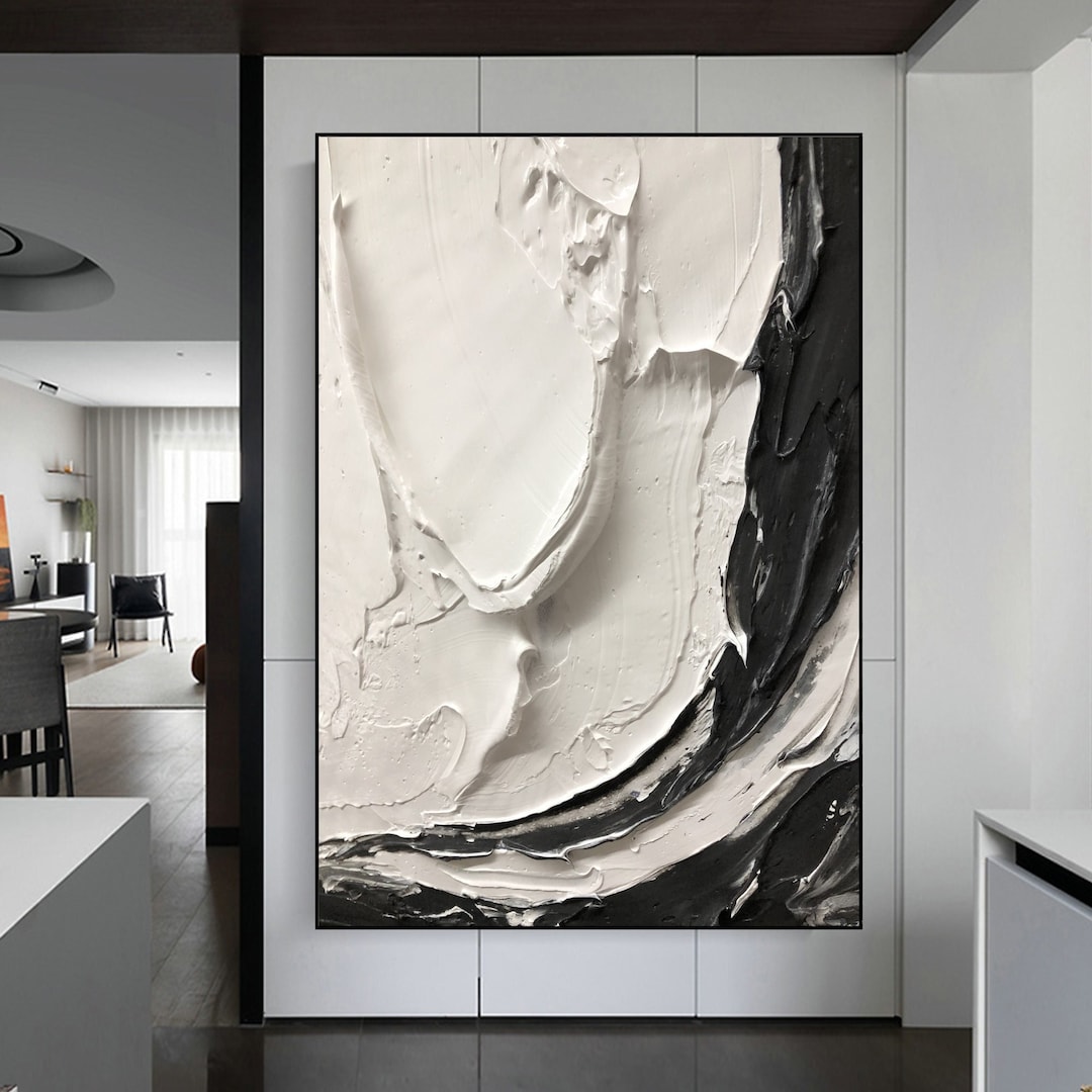 Black and White Abstract Painting Black and White TEXTURE Wall Art