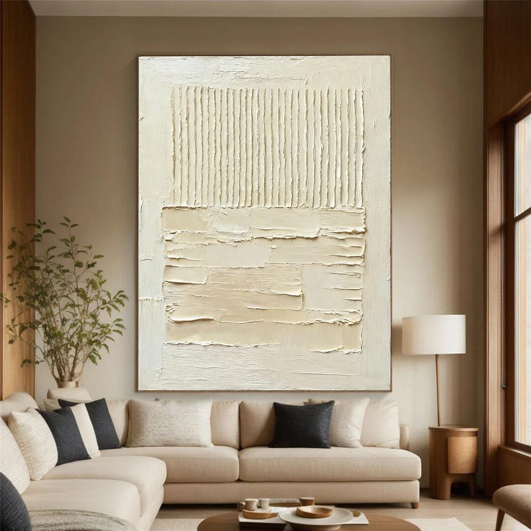 Large Beige Texture Abstract Painting Beige Plaster Wall Art Beige ...