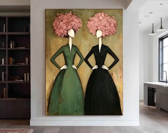 Minimalist Impasto Female Figurative Art, Abstract Portrait Oil Painting, Wabi Sabi Style Wall Canvas,  Unique Art Present for Women & Home