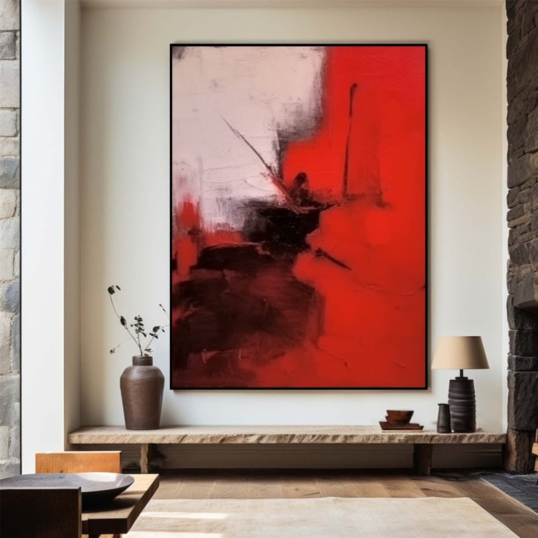 Red Black Abstract Painting Modern Red Wall Painting Black Contemporary