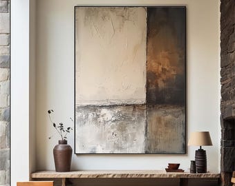 Brown Minimalist Canvas Art, Large 3D Texture Painting