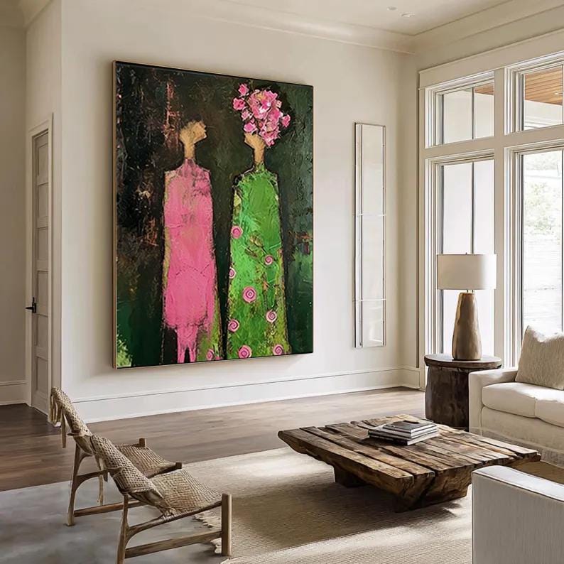 Wabi Sabi Abstract Woman Portrait Large Textured Oil Painting Brown ...