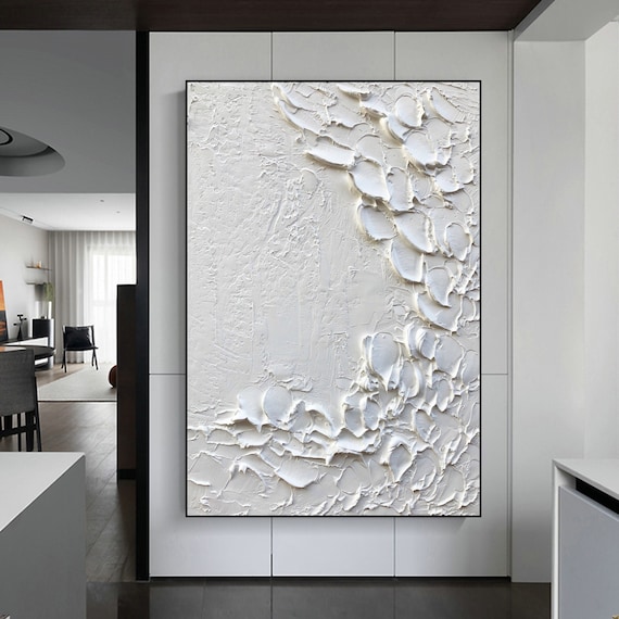 Large White 3D Abstract Art Plaster Wall Art Minimalist Art Textured  Acrylic Canvas Painting on sale