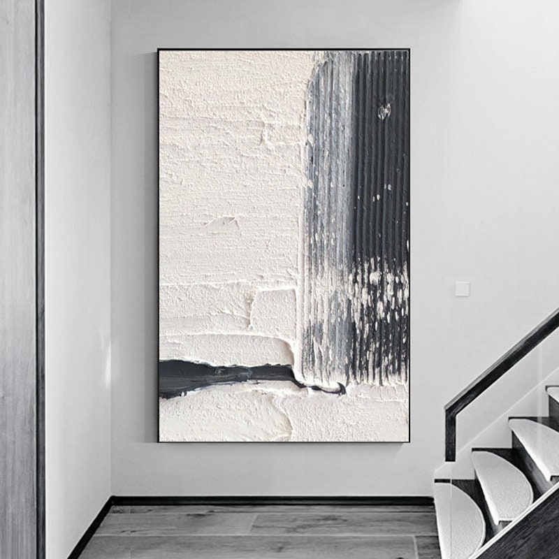 Black and White Textured Painting Minimalist Abstract Etsy UK