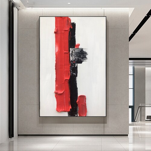 Red Abstract Painting,White 3D Textured Painting,Black Modern shops painting,White Abstract Minimalist Painting,Large Original Sofa Wall Art