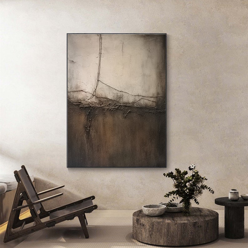 Brown Wabi-Sabi Painting Dark Brown Abstract Painting Neutral Wall Decor Brown Minimalist Wall Art Wall Painting Medieval Brown Oil Painting image 8